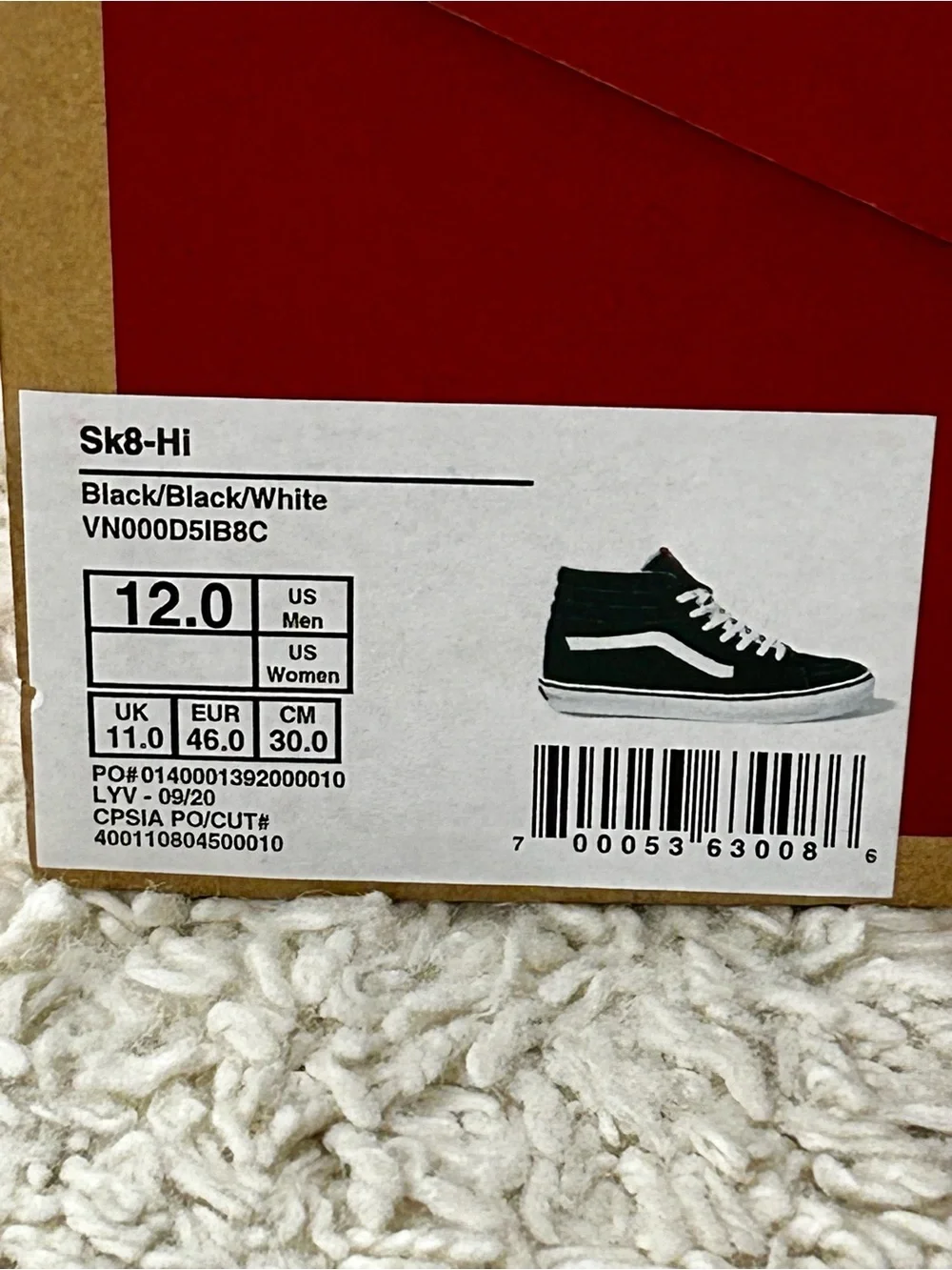Brand New Men’s Vans Black and White High-Top Skate Sneakers Size 12